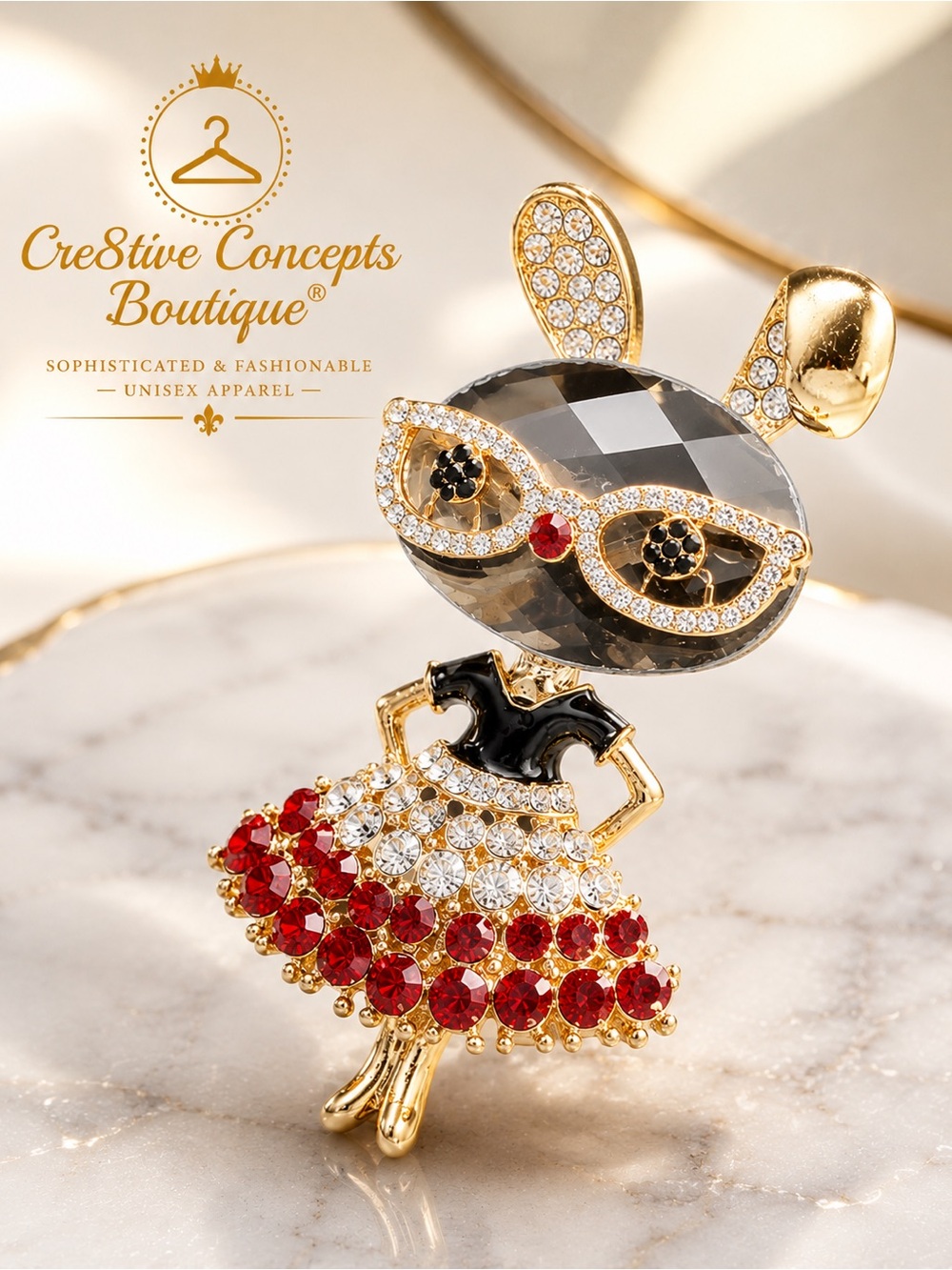 Crystal Fashion Bunny Brooch | Rhinestone Designer Inspired Statement Pin - Picture 10 of 12